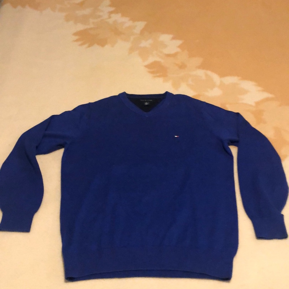 Tommy Hilfiger V-neck sweater blue, cotton, size M
